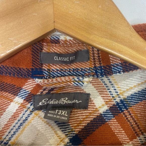 Eddie Bauer Classic Fit Orange Button Up Flannel Shirt Size T3XL - Picture 3 of 3